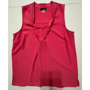 Renuar Silky Pink Sleeveless Blouse Flowy Top Sailor‎ Tie V-neck Lightweight M